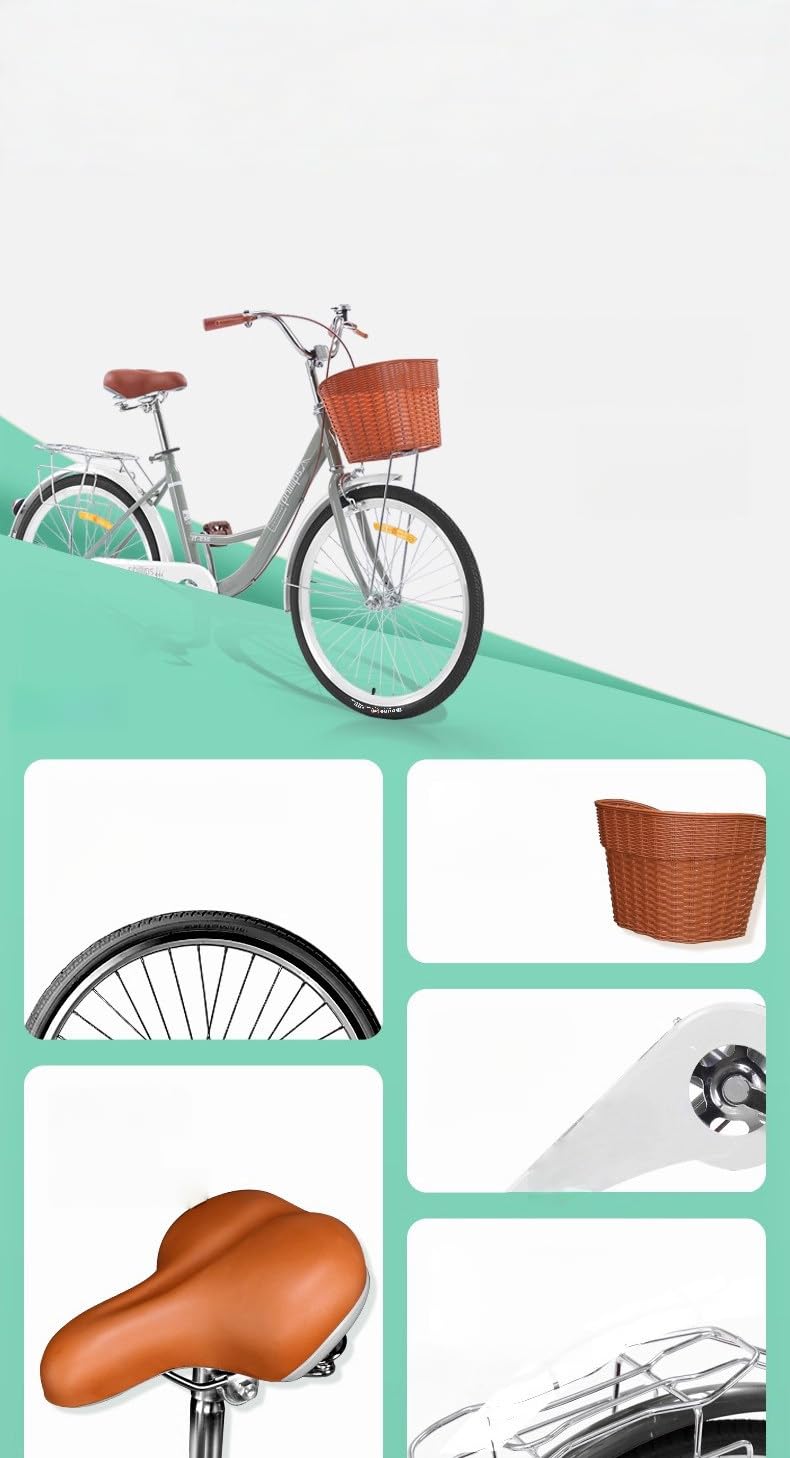 ⭕️ 26インチ シティサイクル シルバー 前カゴ・リアキャリア 通勤 通学 Amazon | 26インチ バリエーション付きレトロコンパクト通勤自転車